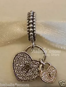 Love Serrature Originale Pandora Argento/14K Oro Valentine Cuore Pendente Charm - Foto 1 di 2