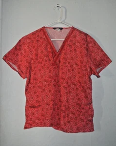 Nu Dimension Women’s Extra Large Stretch Red Square Cotton Blend Scrub Top - Picture 1 of 8