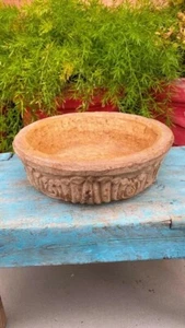 Ancient Old Stone Hand Carved Floral Beautiful Yellowstone Bowl Pot Rare 1890's - Picture 1 of 10