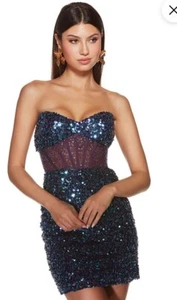 PromGirl Royal Blue Sequin Corset Back Homecoming Cocktail Dress Size 6 NWT - Picture 1 of 15