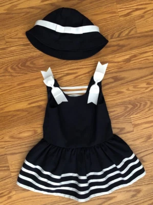 Vestido y sombrero marinero azul marino para niñas pequeñas talla 18 meses Foto 1 de 4