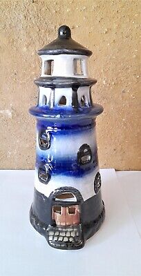 Maritime Deko Teelicht-Leuchtturm Aus Keramik Ca. 16,5 X 7 Cm Blau Weiß • 6.95€