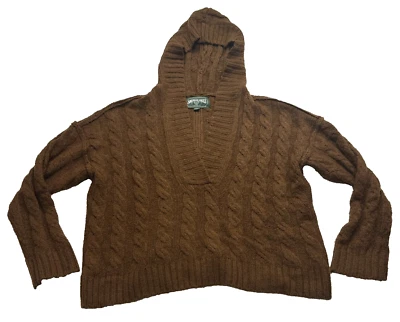 American Eagle Hoodie Womens Small Brown Sweater Cowl Neck Cable Knit Oversized - Image 1 of 4