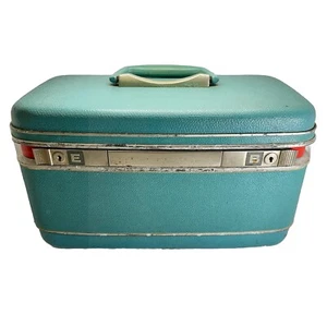 RARE Samsonite Silhouette Vintage Turquoise Train Vanity Travel Case with KEY - Picture 1 of 24