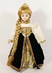 House Of Lloyd Rapunzel Porzellan Puppe blonde Haare/ Samt und Gold Lam'e Kleid - Bild 1 von 10