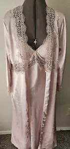 GORGEOUS Vintage Jeremi Lingerie M Rose Satin Lace Nightgown Robe Peignoir Set - Picture 1 of 11