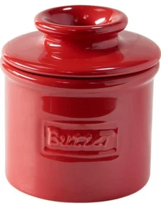 Original L. Tremain French Butter Dish/Crock Red Porcelain Stick Soft Spreadable - Picture 1 of 5