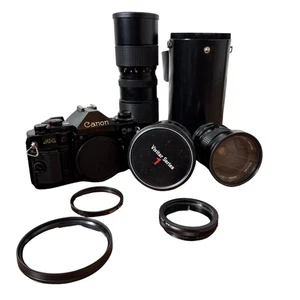 Set: Canon A-1 + Vivita Lens 24-28mm &  28mm Lens & 95-205mm Lens + Filters - Bild 1 von 11