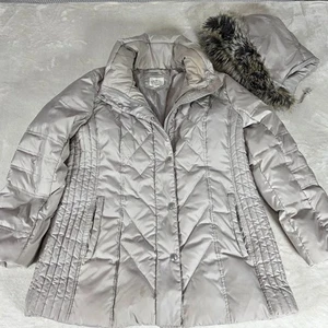 St John's Bay Down Puffer Quilted Coat Removable Hood Faux Fur Trim XL Snap Zip - Picture 1 of 14