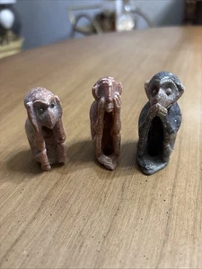 Wise Monkeys Stone Statues (See No Evil, Hear No Evil, and Speak No Evil) - Picture 1 of 4