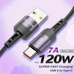 120W USB A To USB C Fast Charging Cable Braided Charger Lead Samsung iPhone 15 - Picture 1 of 10