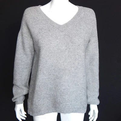 SAKS FIFTH AVENUE Sparkling Silver Gray Slouchy Boyfriend Sweater sz XL 2325 - Image 1 of 4