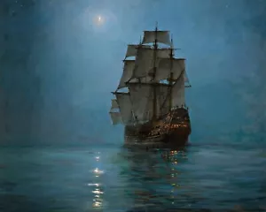 Quadro La Mezzaluna Dipinto di Montague Dawson Riproduzione - Foto 1 di 3