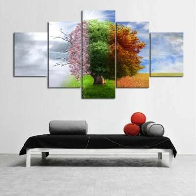 Multi Panel Print 4 Seasons Tree Canvas 5 Piece Four Wall Art Landscape Picture - Image 1 of 4