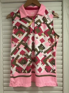 EP Pro Tour Tech Womens Polo Golf Top Size L Pink Geometric Sleeveless pullover - Picture 1 of 4