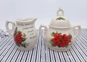 Christmas Cracker Barrel Season of Peace Poinsettia Creamer and Sugar Dish - Picture 1 of 8