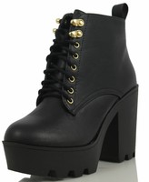 soda women's malia faux leather lace up chunky ankle boot