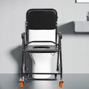Rolling Shower Commode Wheelchair with 2 Lockable Wheels & Large Footrests - Picture 1 of 18
