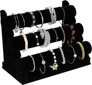 Soporte para pulsera de terciopelo con estante de 3 niveles, soporte de exhibición de joyas desmontable negro - Imagen 1 de 3
