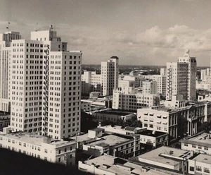 1945 Miami Florida Skyline Cityscape View Everglades Hotel Rooftop Downtown - Picture 1 of 3