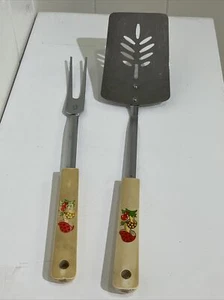 Merry Mushroom Sears Stainless Kitchen Utensil Set ~ Meat Fork & Slotted Turner - Picture 1 of 6