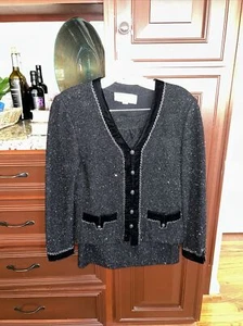 St. John Evening By Marie Women’s Sparkly Black Suit. Top & Skirt, Size 2 - Picture 1 of 8