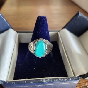 Old Pawn Navajo Indianer signiert gH Sterling Ring Türkis Stein Größe 8,5 - Bild 1 von 7