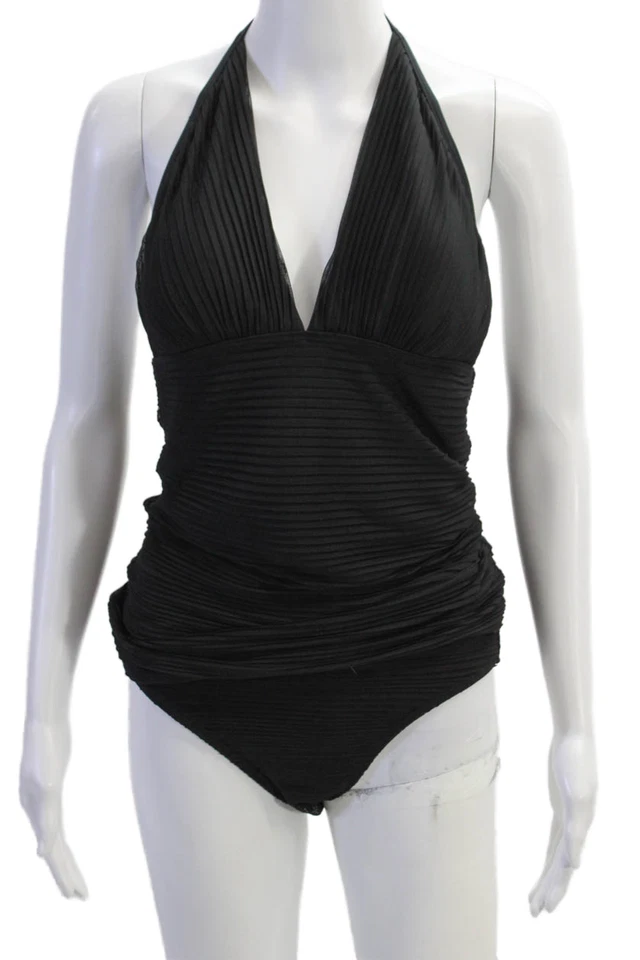 Top Tankini Carmen Marc Valvo Mujer Detalle Plisado Halter Negro Talla 8 Foto 1 de 4