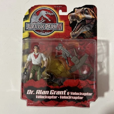 Juego de 3 figuras Hasbro Jurassic Park III 2000 Dr. Alan Grant y Velociraptor NUEVO Foto 1 de 3