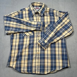 Vintage Big Mac JCPenny Mens Size Large Long Sleeve Button Up Blue Plaid Flannel - Picture 1 of 10