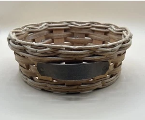 Vintage Pyrex Casserole Dish Holder Wicker Round Basket Leather Handles - Picture 1 of 6