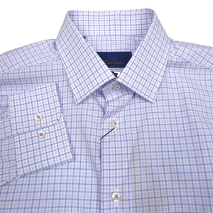 $155 David Donahue Trim Fit Poplin Check Dress Shirt Mens Size 17 - 32/33 - Picture 1 of 10