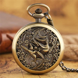 Retro Steampunk Magpie Pattern Automatic Pocket Watch with Pendant Chain Gifts - Picture 1 of 12