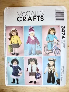 UNCUT McCALLS PATTERN #3734 for 18" DOLL CLOTHING - fits AMERICAN GIRL - Picture 1 of 2