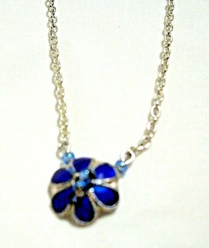 Collar Gargantilla Azul Cobalto Esmalte Cubierto Metal Flor 12 1/2" - 14" Hecho a Mano Foto 1 de 2