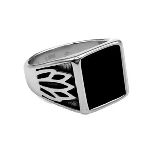 MEN'S CHUNKY SIGNET WITH BLACK ONYX GEMSTONE STAINLESS STEEL 316L RING - Picture 1 of 11