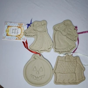 VTG Brown Bag Cookie Art 1987-1995 Hill Design Press Mold Stamp Pottery Lot Of 4 - Foto 1 di 10