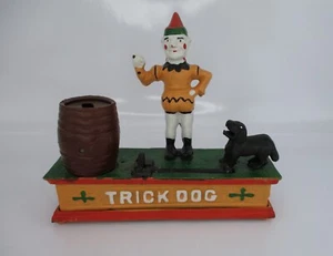 Trick Dog And Clown Heavy Cast Vintage Mechanical “Piggy Bank” Functions Well - Picture 1 of 7