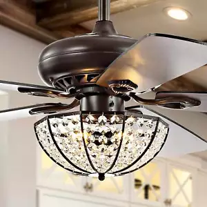 Joanna 52 3-Light Bronze Crystal LED Ceiling Fan with Remote Oil Rubbed Bronze - Picture 1 of 2