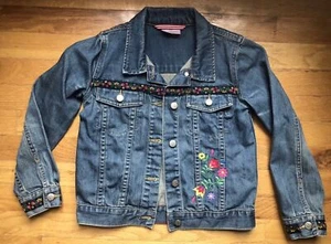 Hanna Andersson Size 130 8 Floral Embroidery Jean Jacket - Picture 1 of 5