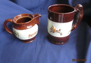 DENBY BOURNE TALLY HO GREEN TANKARD MUG AND JUG LATE 1940 FANTASTIC CONDITION - Picture 1 of 9