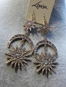 Lovisa Gold Pave Celestial Star & Moon Drop Dangle Earrings - Picture 1 of 5