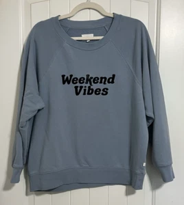 Lou & Grey Women's SMALL Weekend Vibes Oversized Cozy Cotton Terry Top Blue - Picture 1 of 6