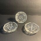 Set of 3 Vintage 4" Round Clear  Glass Ashtray w/ Star  Beautiful Cut!!!