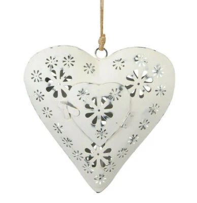 Großes Herz zum Hängen Teelichthalter Fensterdeko Windlicht Shabby Vintage GR. L - Bild 1 von 3