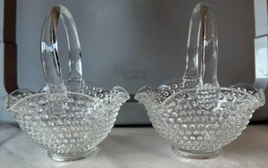 L.E Smith Clear Hobnail Basket Vintage Handle Clear 7.75"Height Set of 2 - Picture 1 of 9
