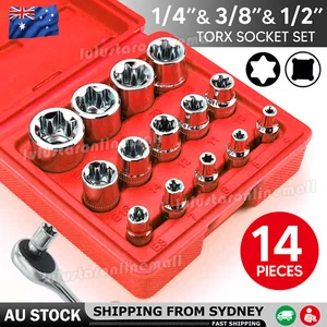 14x E Torx Socket Set Female Start Bit External Hex Torque E4/E24 1/4" 3/8" 1/2" - Picture 1 of 10