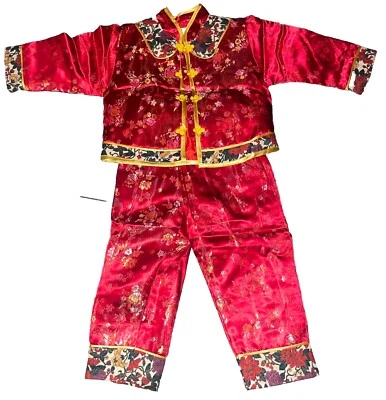 Yu Feng Niñas Acolchado Rojo Satinado Jacquard Asiático Chaqueta y Pantalón Conjunto Talla 8 NUEVO Foto 1 de 4