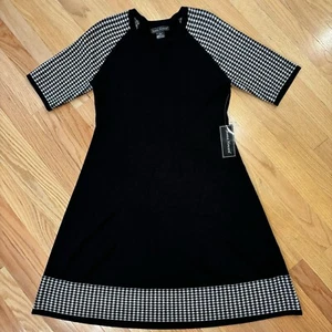 Jessica Howard, Black Sweater Dress, Stretchy Knit, Check, Midi, M Medium, WHBM - Picture 1 of 6