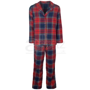 New Ladies Pyjamas Long Sleeve 100% Brushed Cotton Buttoned Checked Gift UK Size - Picture 1 of 6